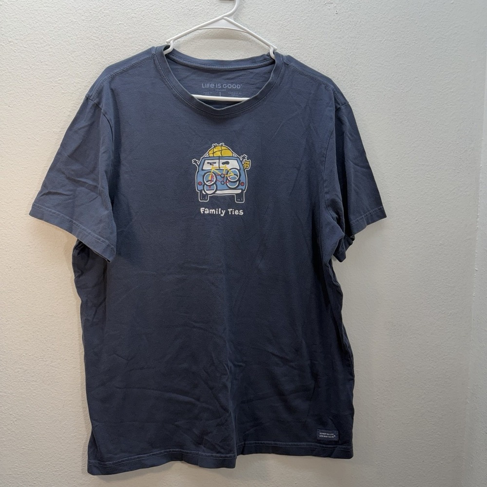 Life Is Good Men's Road Trip Blue T-shirt Crusher Tee Sz L Family Ties Van Life